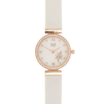 Ladies white leather analogue watch